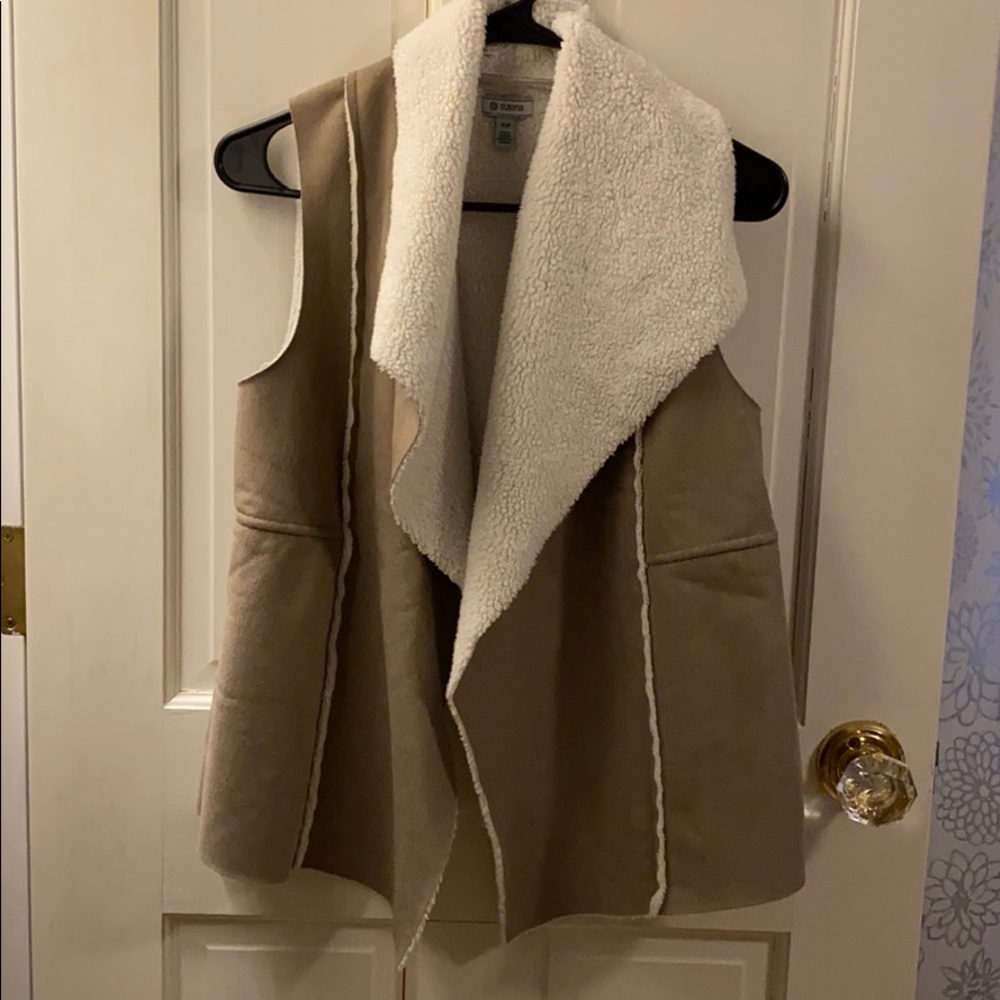 Faux suede fuzzy vest